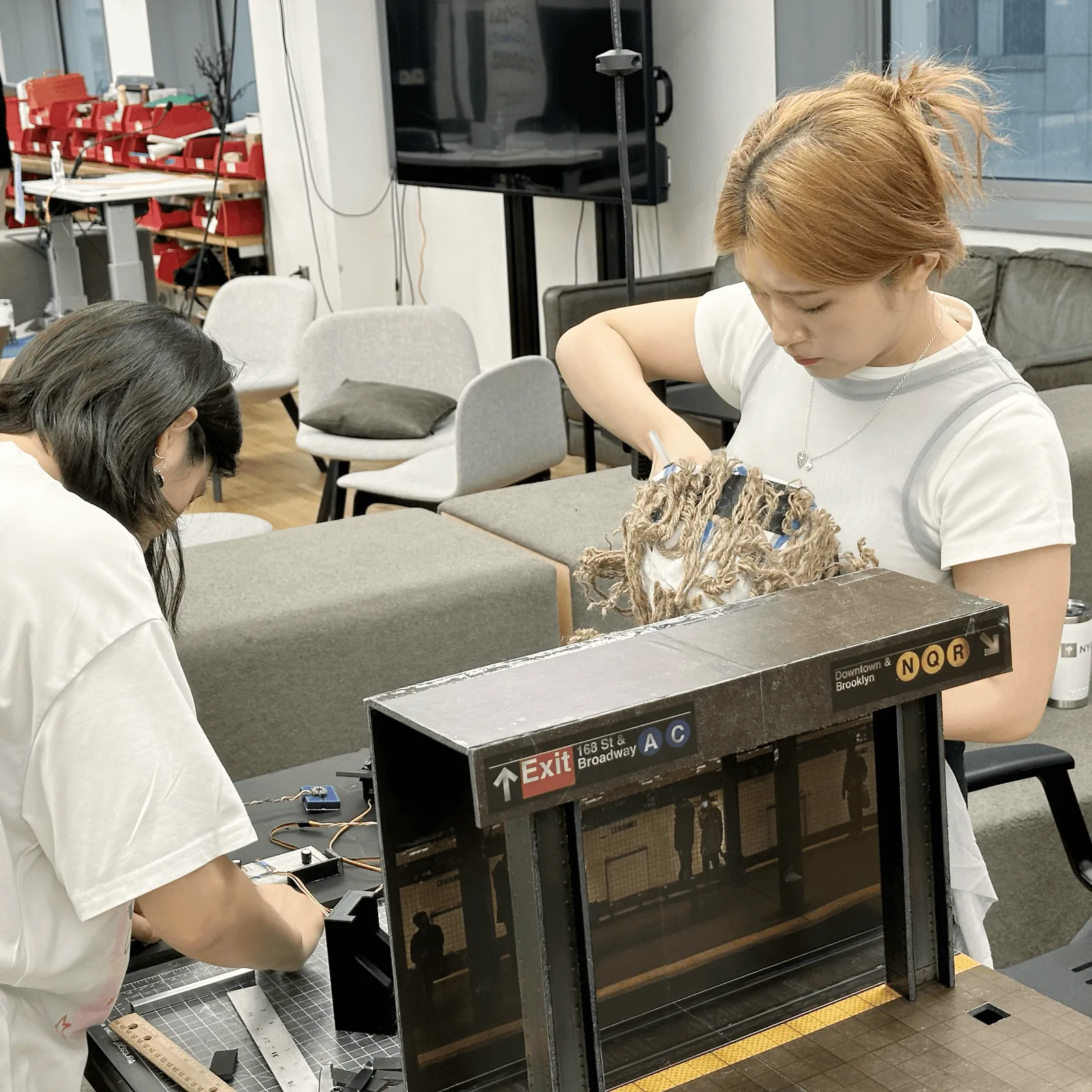 Building a subway-car prototype with a collaborator at ITP